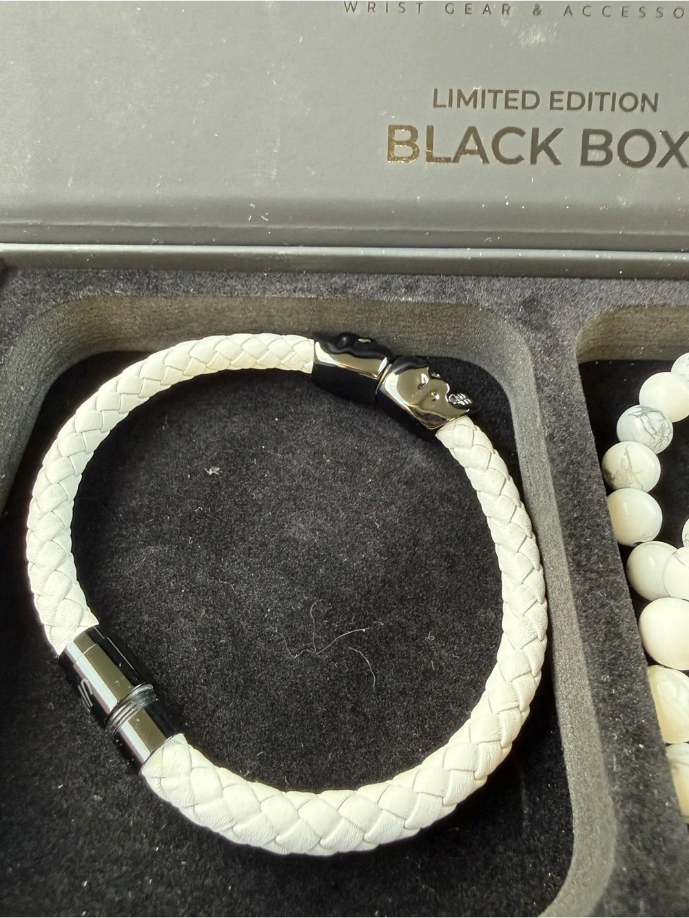 White Bracelet Set — Braided Leather & Beaded Stack